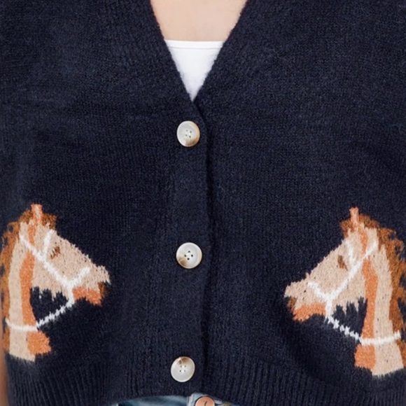 Navy Cardigan with Horse Design - Picture 3 of 3